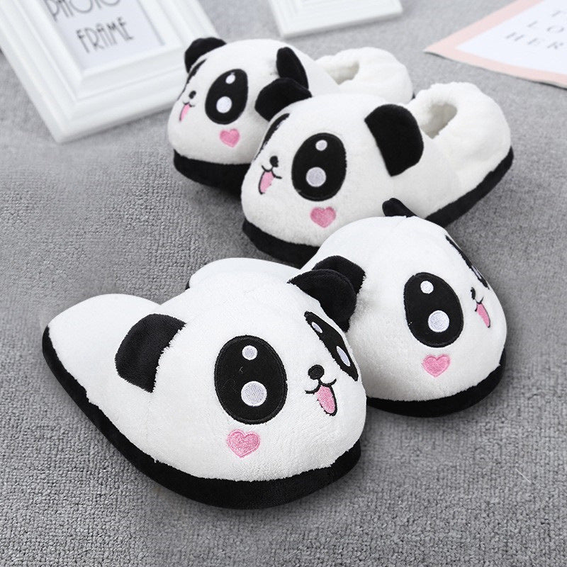 Cute And Adorable Panda Heart-Shaped Cartoon Plush Closed-Toe Slippers