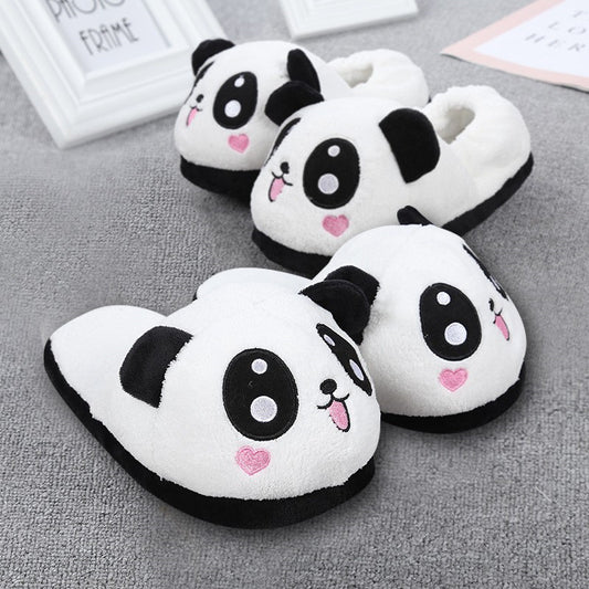 Cute And Adorable Panda Heart-Shaped Cartoon Plush Closed-Toe Slippers