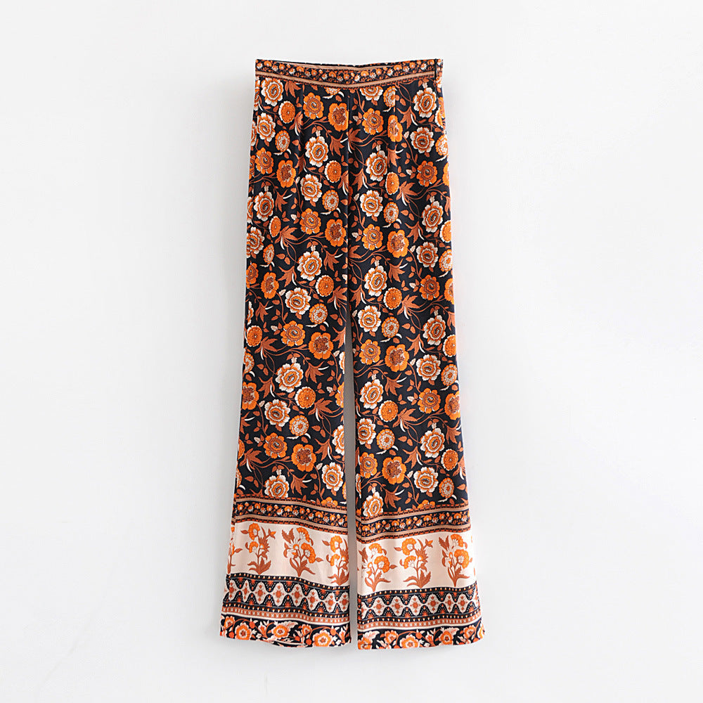 Women's New Positioning Flower Black Flower Flared Trousers