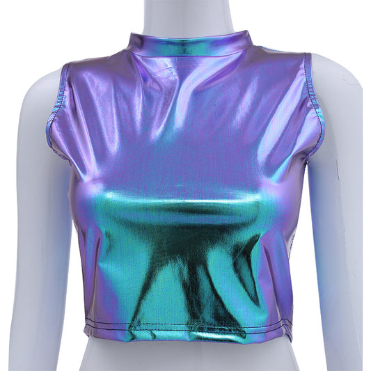 Turtleneck Sleeveless Top Nightclub Stage Performance Wear Women's Clothing