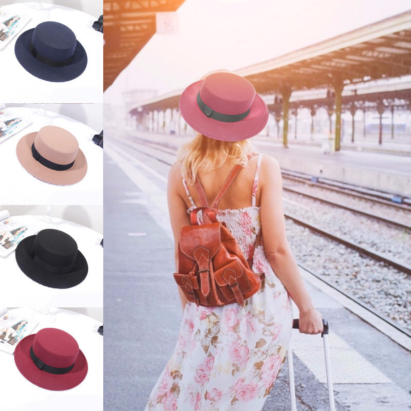 Flat Top Retro British Big Brim Fedora Hat Street Leisure