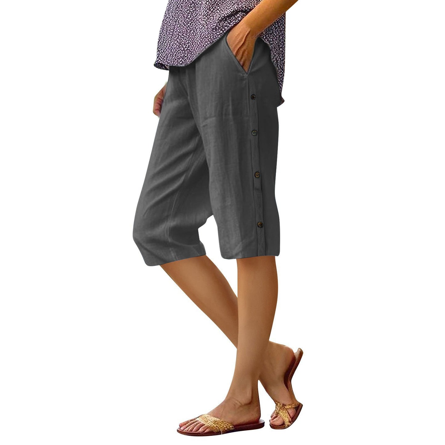Loose Casual High Waist Cotton And Linen Breathable Cropped Pants