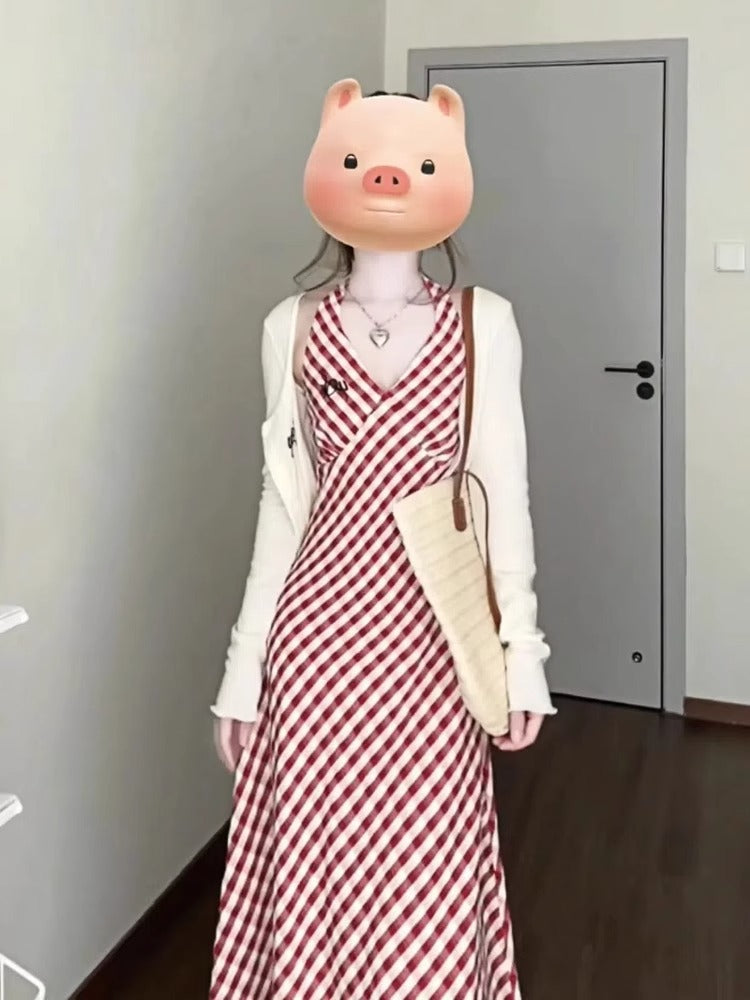 Retro Plaid Slimming Sense Of Design Dress