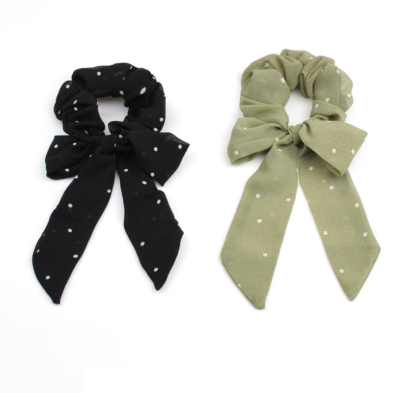 match And Cute Bow Ribbon Small Polka Dot Chiffon Ponytail Released Circle Head Accessories