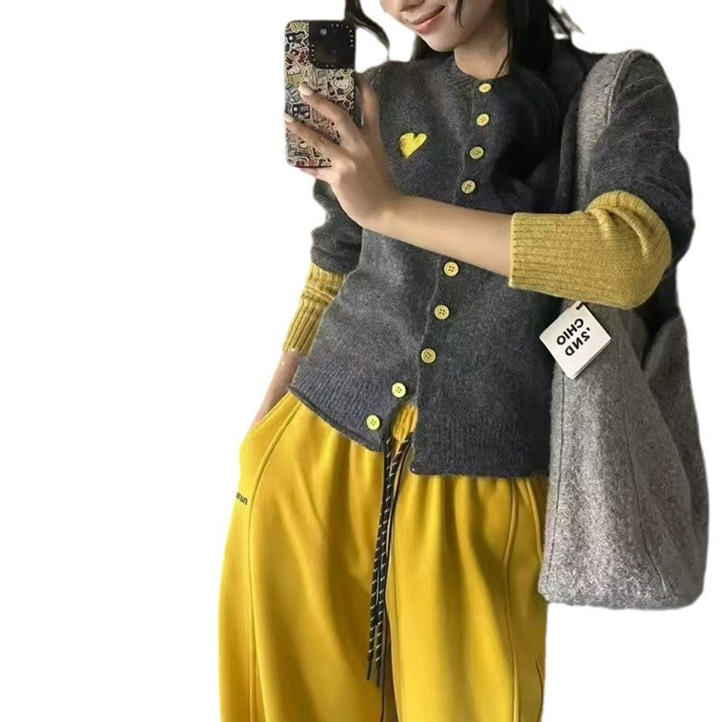 Women's Casual Fashion Gray Contrast Color Sweater