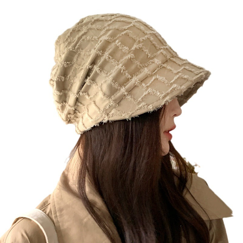 Women's Hat Solid Color With Plaid Pile Heap Cap Thin