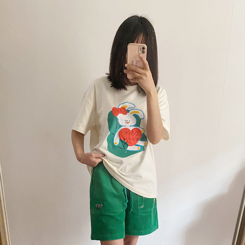 Japanese Cartoon Foam Printing Short-sleeved T-shirt Women