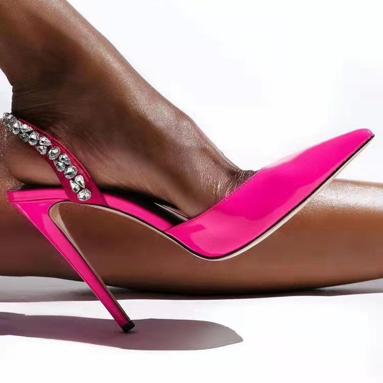 Rhinestone Side Empty Pointed High Heel Light Diamond Sandals