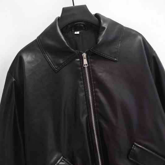 Women's Simple Imitation Leather Baggy Coat