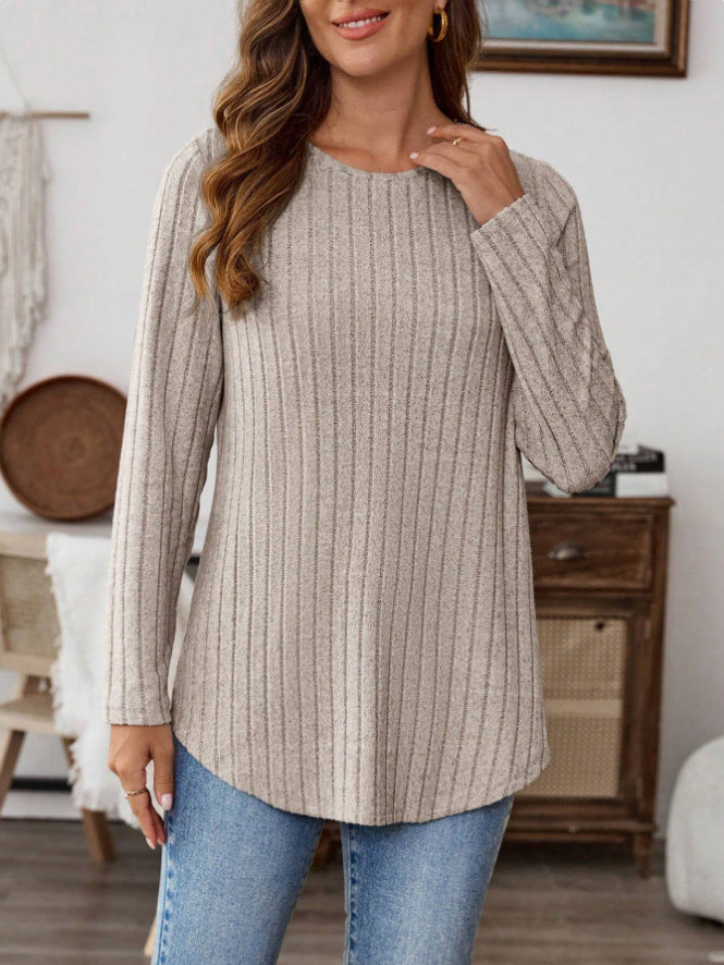 Womens Solid-Color T-Shirt With A Crew Neck Long Sleeves And Buttons