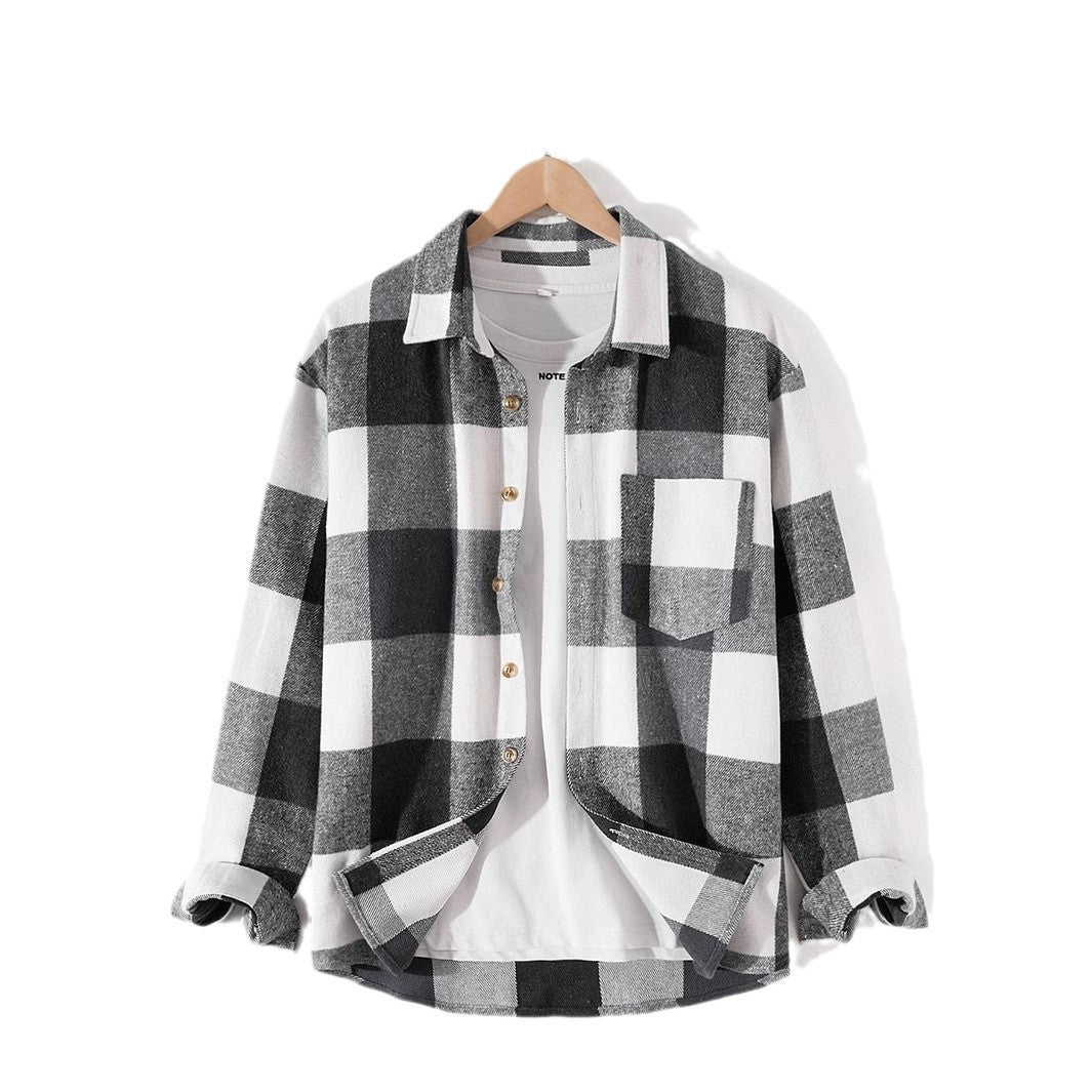 New Mens Plaid Comfortable Long-sleeve Shirt With A Relaxed Fit
