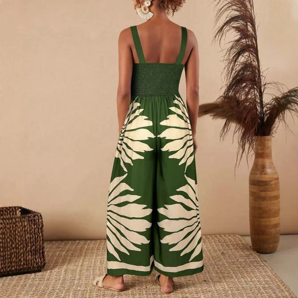 Printed Casual Fashion Jumpsuit With Straps For Women