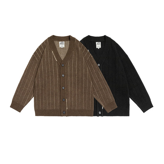 Loose Retro Unique Design Dark Striped Cardigan Jacket