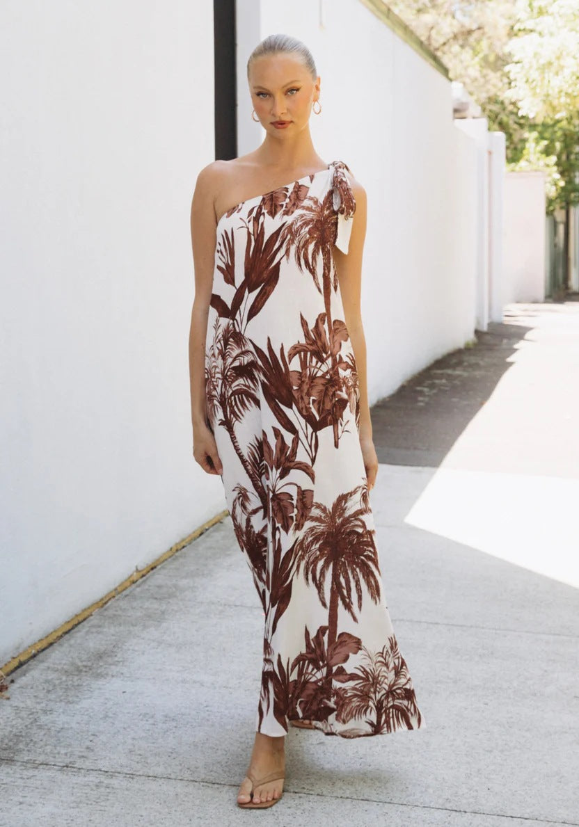 Printed Off-Shoulder Slip-Detail Sleeveless Dress For Women