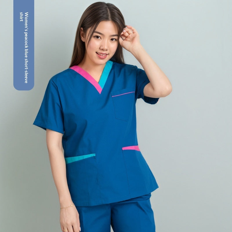 Womens Short-sleeve Scrubs With A Yin-yang Collar For Isolation Use
