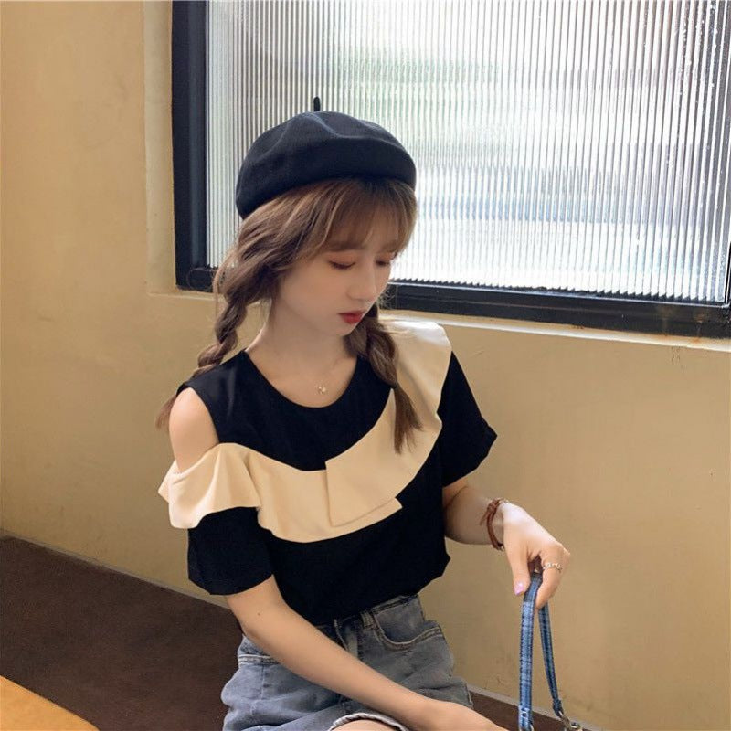 Off-the-shoulder Short-sleeve Blouse With Ruffles