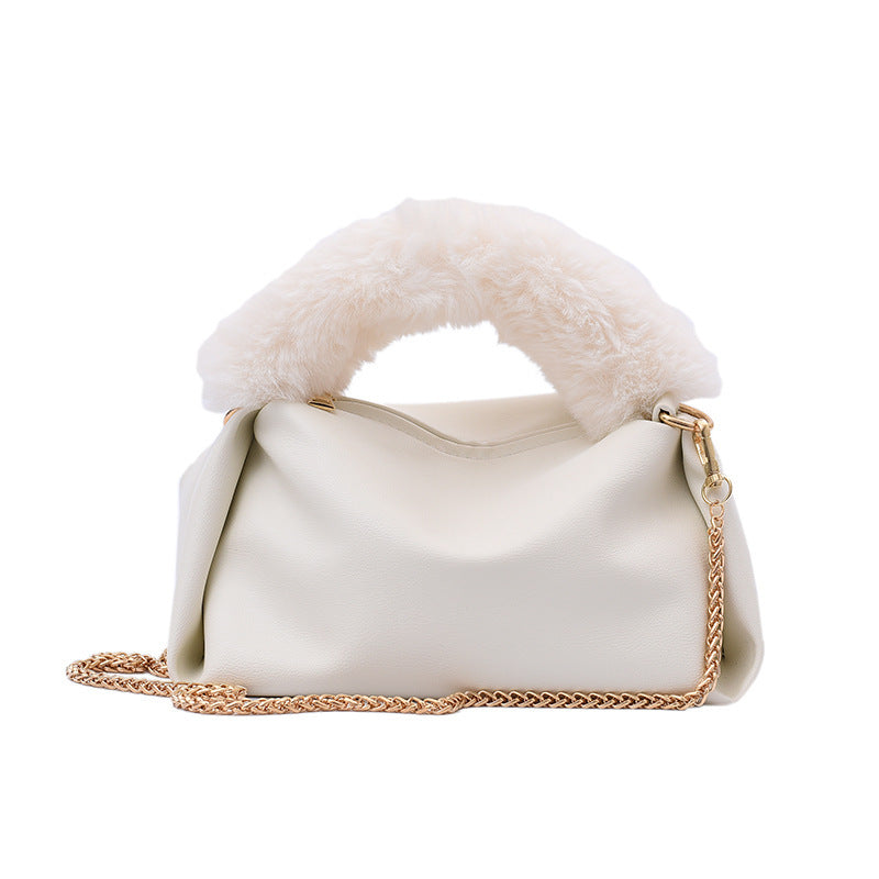 Fashion Solid Color One-shoulder Chain Plush Handbag