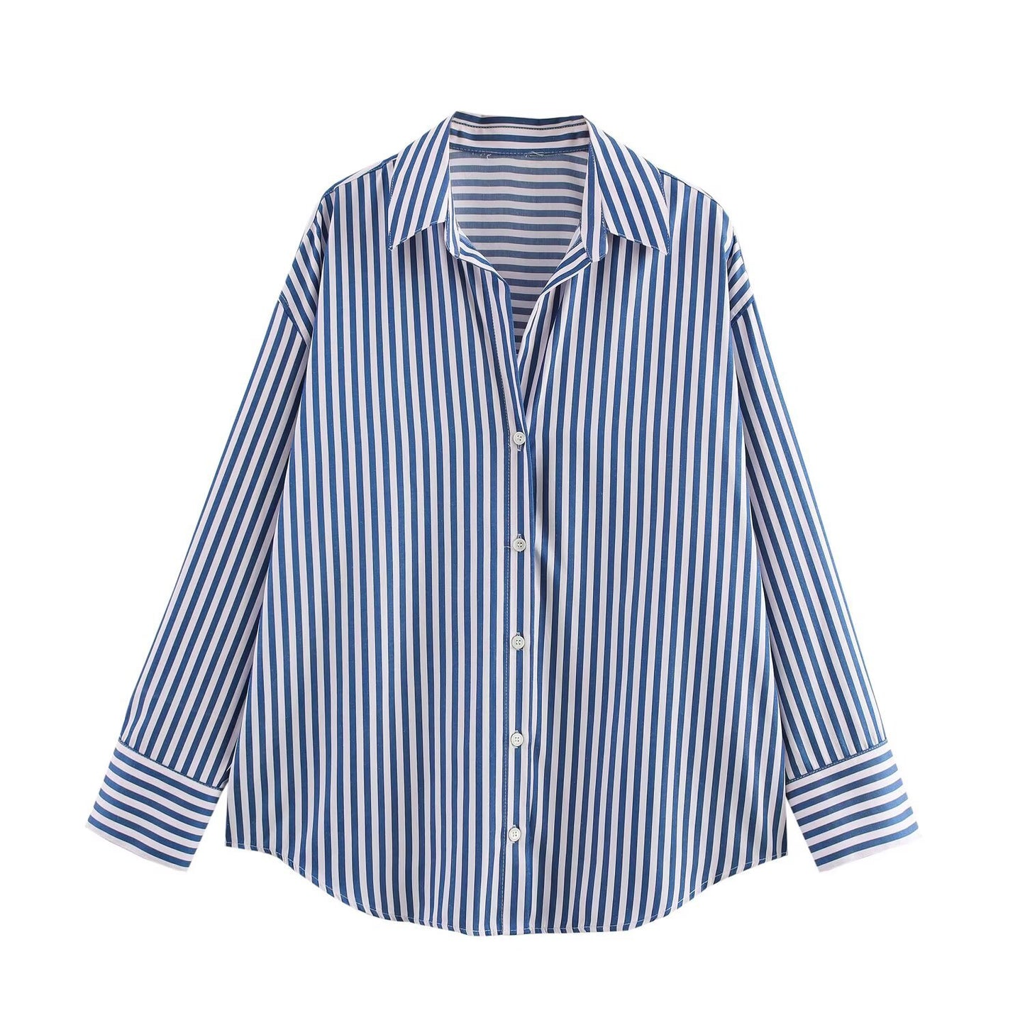 Women's Lapel Collar Multi-Color Long-Sleeve Single-Breasted Shirt