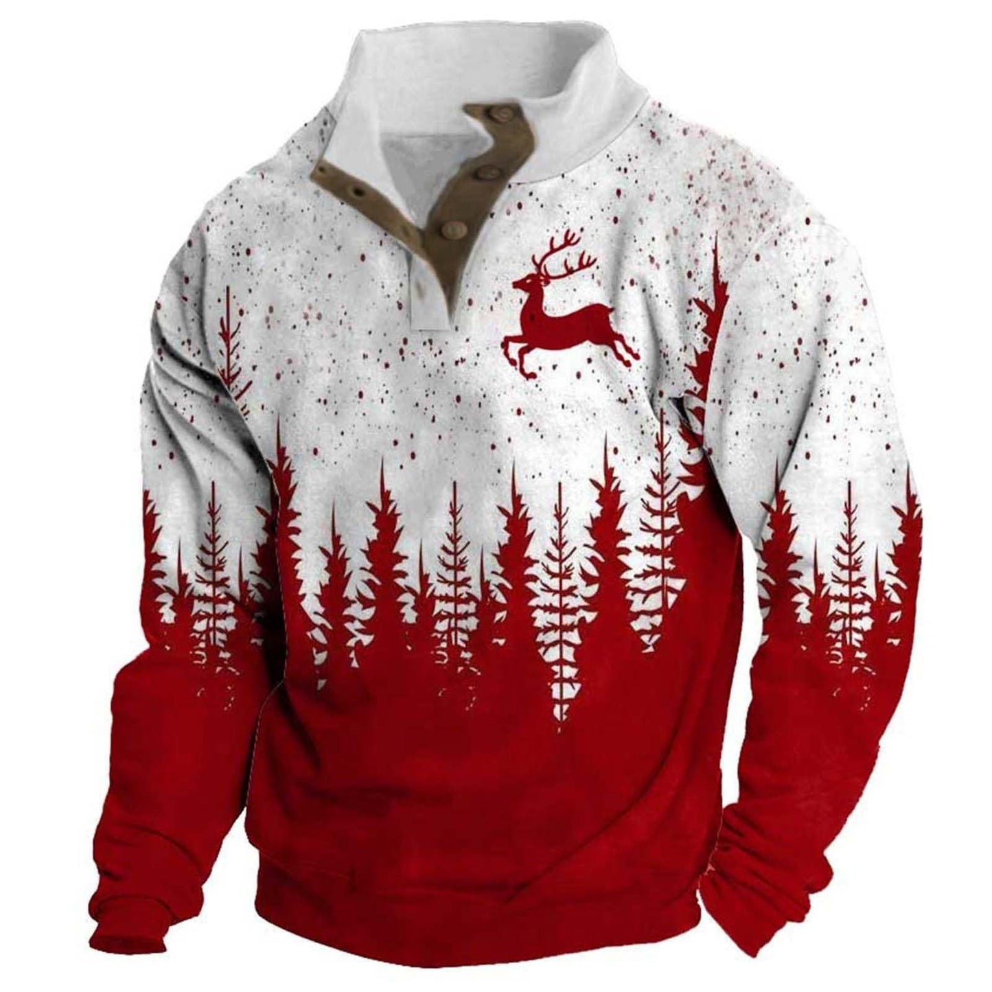 Herre Printet Casual Pullover Sweatshirt med 4 knapper fra Fashion Brand
