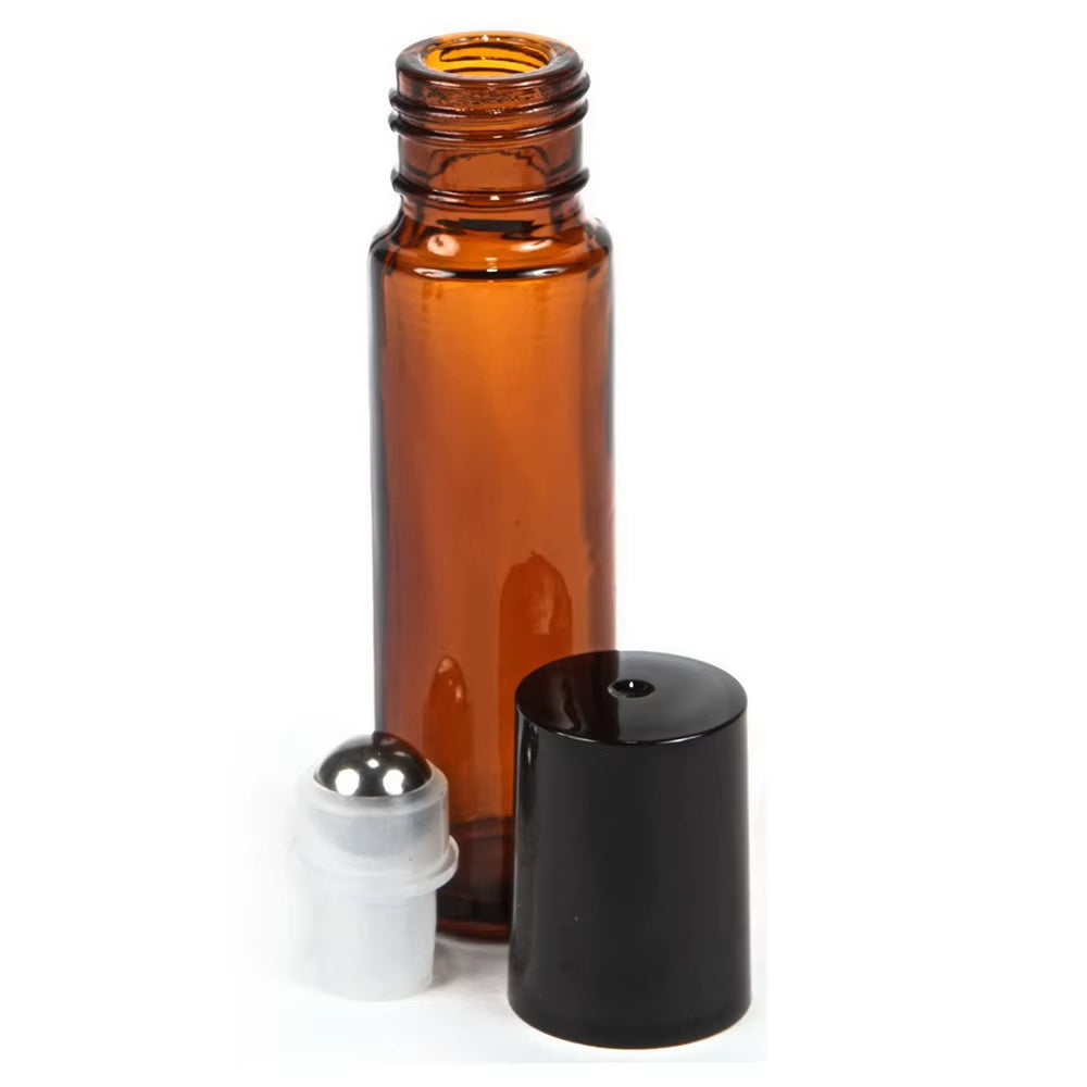 12Pcs 10Ml Amber Empty Refillable Glass Perfume Roll on Bottle with Stainless Steel Roller Ball for Essential Oil Aromatherapy