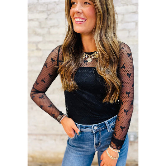 Autumn Design Bow Print Long Sleeve