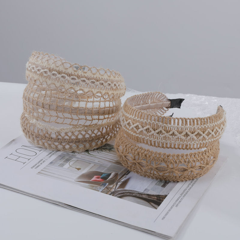 Bamboo Woven Wide Brim Hair Band Bohemian Straw Woven Head