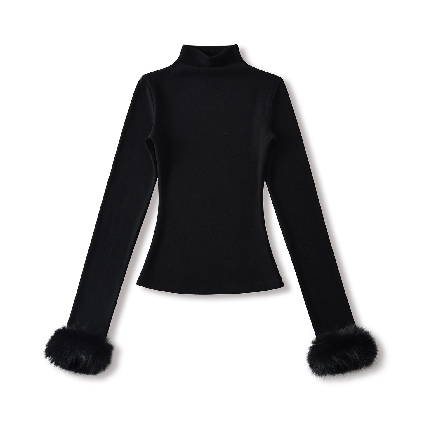 Winter Detachable Furry-sleeve Mock-neck Long-sleeve Pullover T-shirt