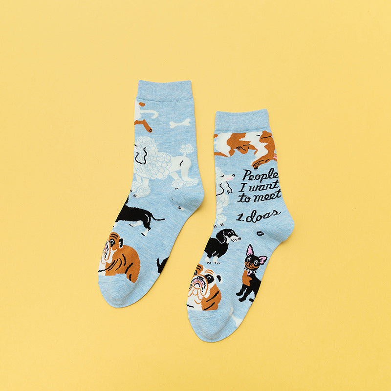 Personality Contrast Color Graffiti Women's Tube Socks Street Style Fashion Cotton Socks