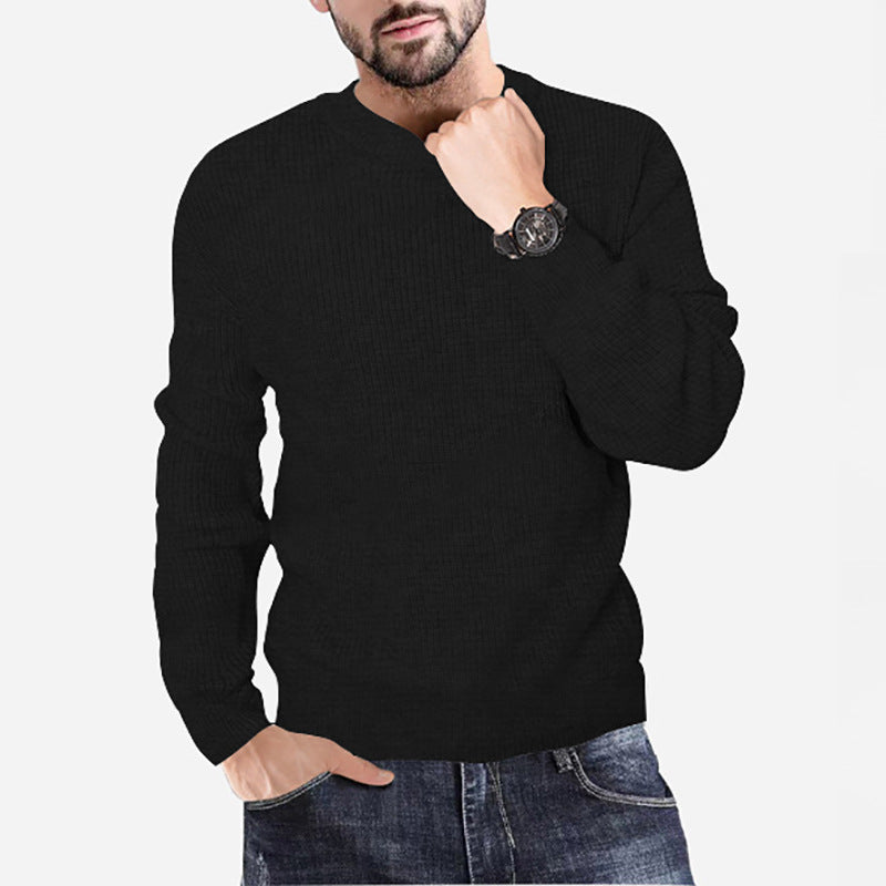 New Men's Knitting Round Neck Pullover Waffle Solid Casual