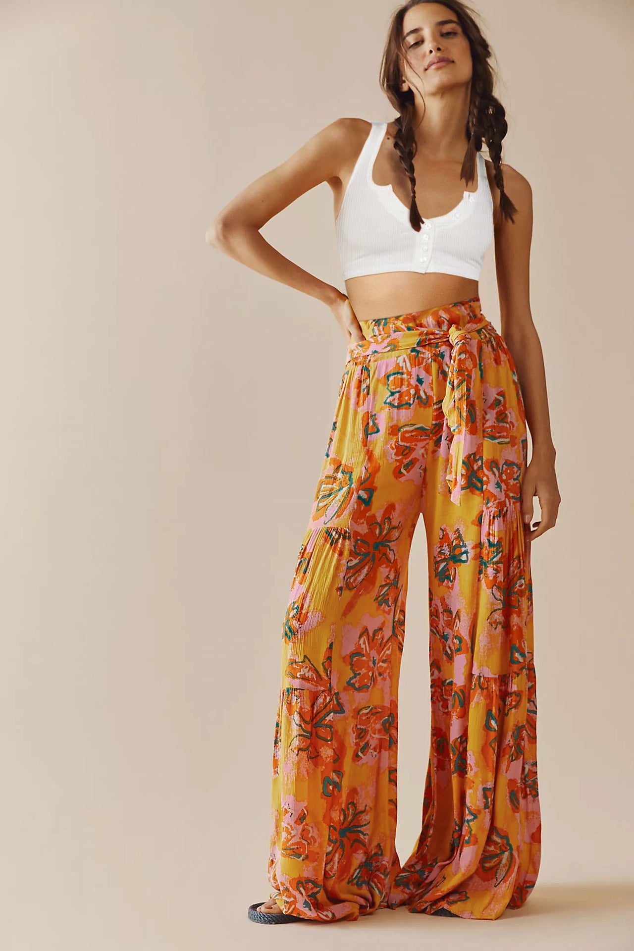 New Digital Printed Women's Loose Casual Pants Beach Wide