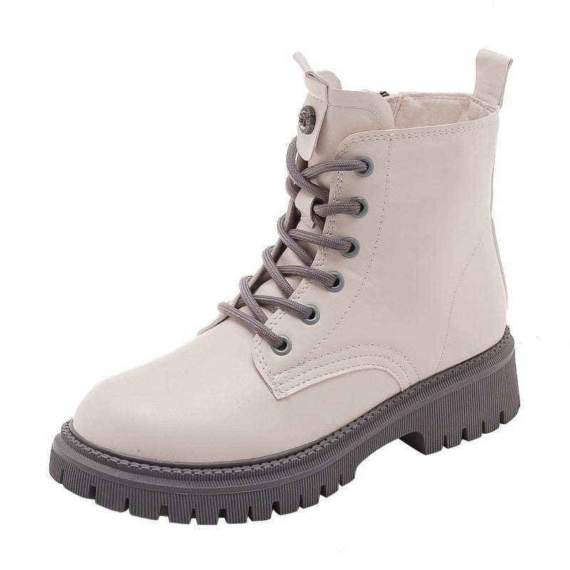 Simple Women's Thick-soled Mid-tube White Martin Boots