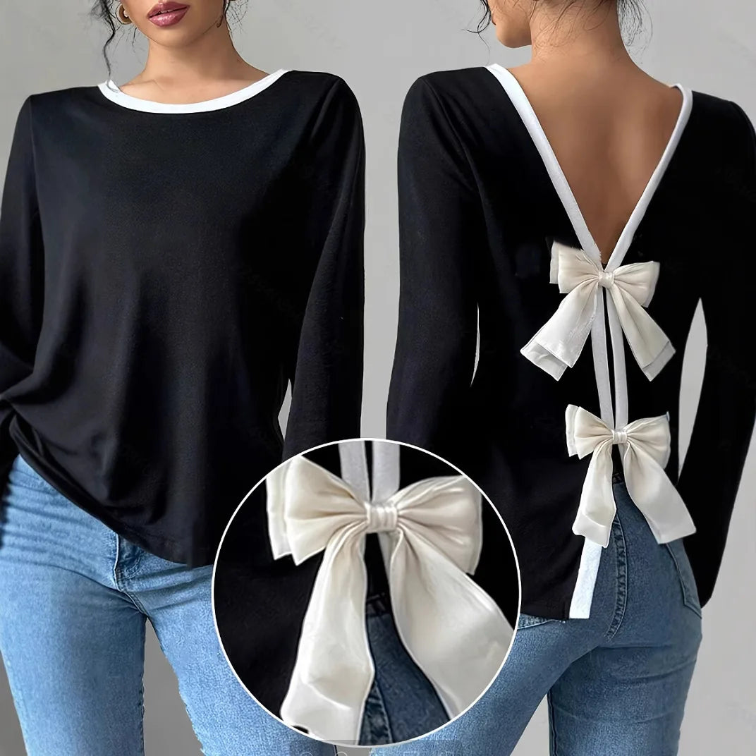 Trendy T-shirt med rund hals, to dele, Illusionknit, lange ærmer, baselayer-top, crew neck design til kvinder