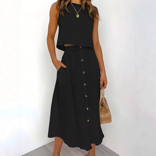 New Elegant Solid-color Vest And Skirt Set For Women