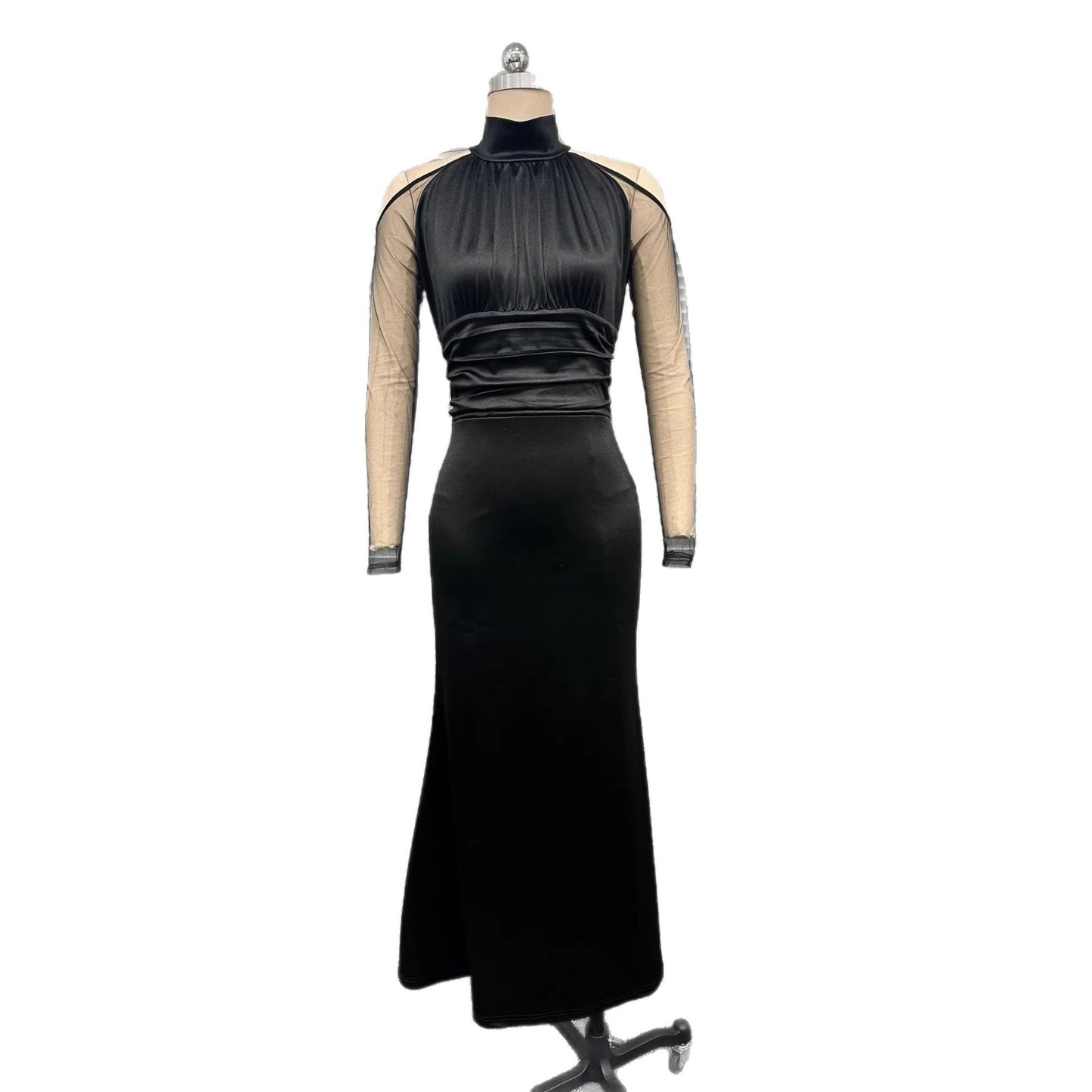 Black Lace Ruched Bodycon Sexy Dress