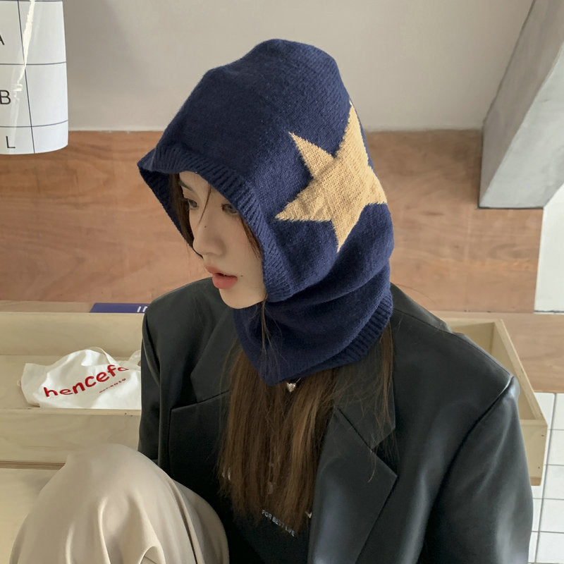 Windproof Warm Hat Scarf Integrated Five-pointed Star Toque