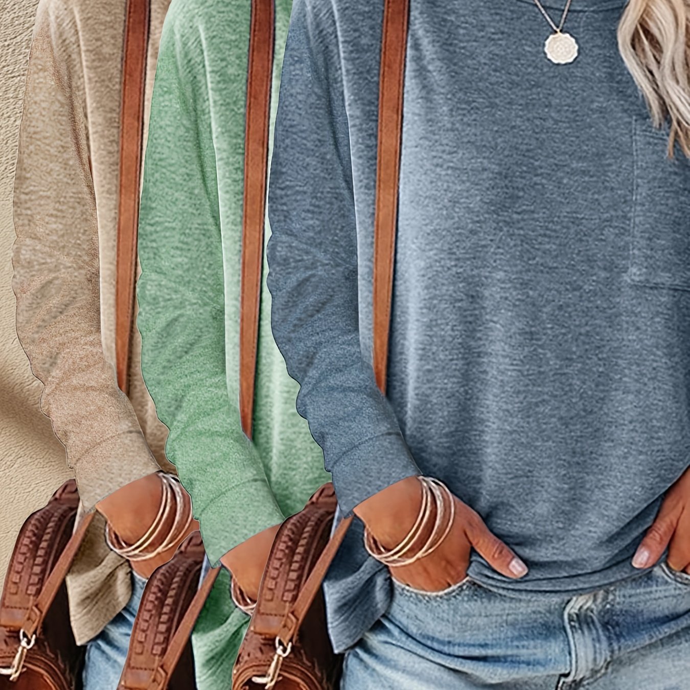 Women's Casual 3pcs Long Sleeve T Shirts Soft Cross-border dropshipping