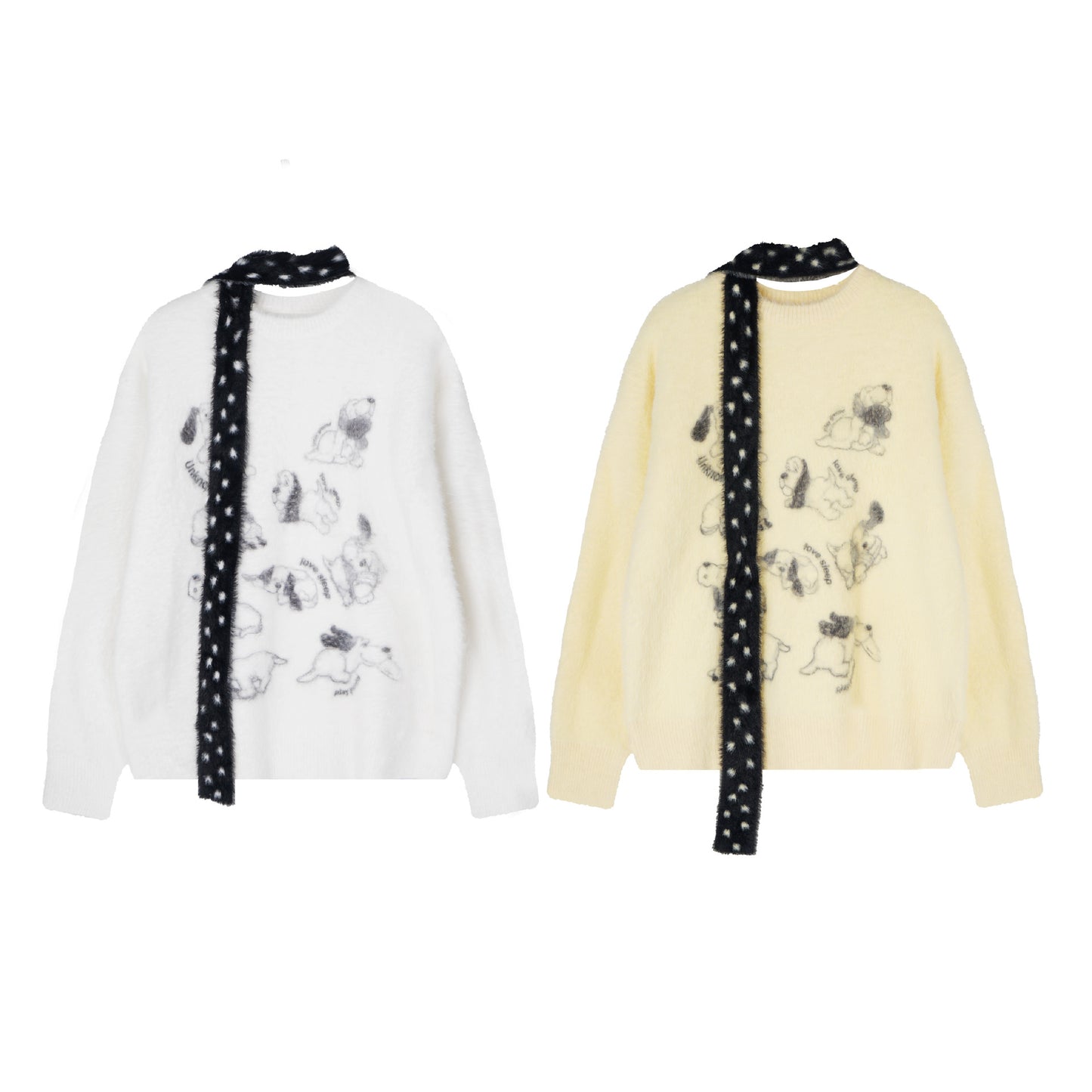 Amerikansk Gade Løs Stil Blød Klæbrig Mohair Dyre-Jacquard Sweater