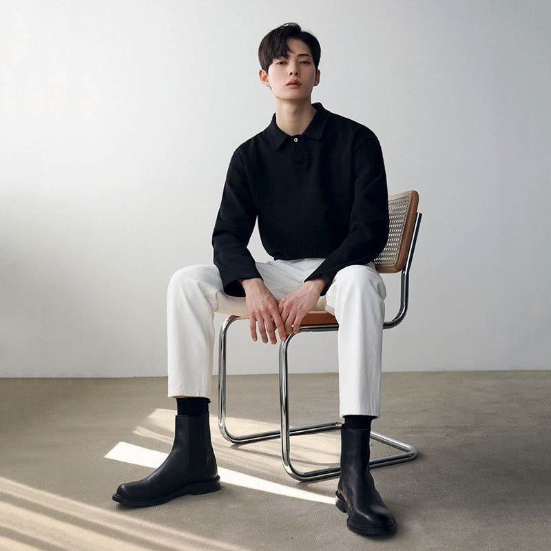 Men's Solid Color Lapel Long Sleeve Bottoming Shirt