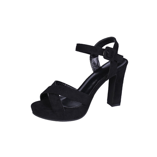 Super High Heels Suede Cross Platform Block Heel Toe Sandals