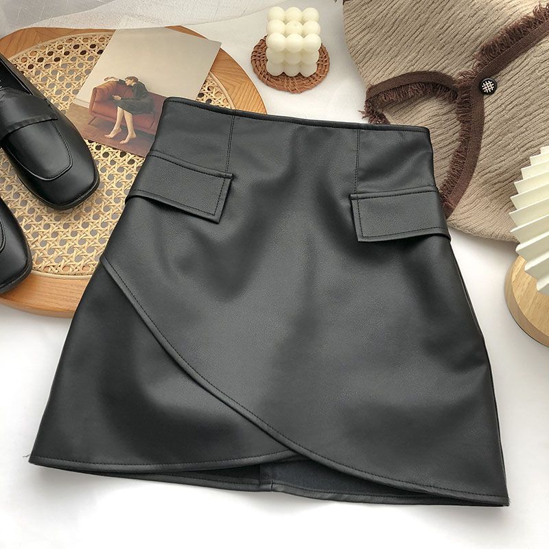Irregular High Waist Faux Pocket A- Line Skirt Women