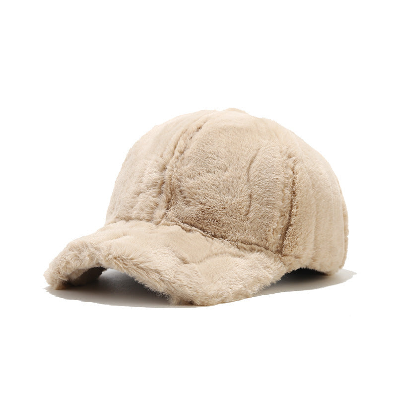 Outdoor Thickened Fleece Baseball Cap Casual Pure Color Warm Keeping Rabbit Fur Peaked Cap Winter Men