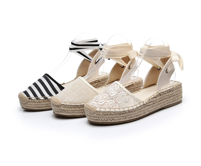 Roman Style Lace Up Sandals Muffin Thick Sole