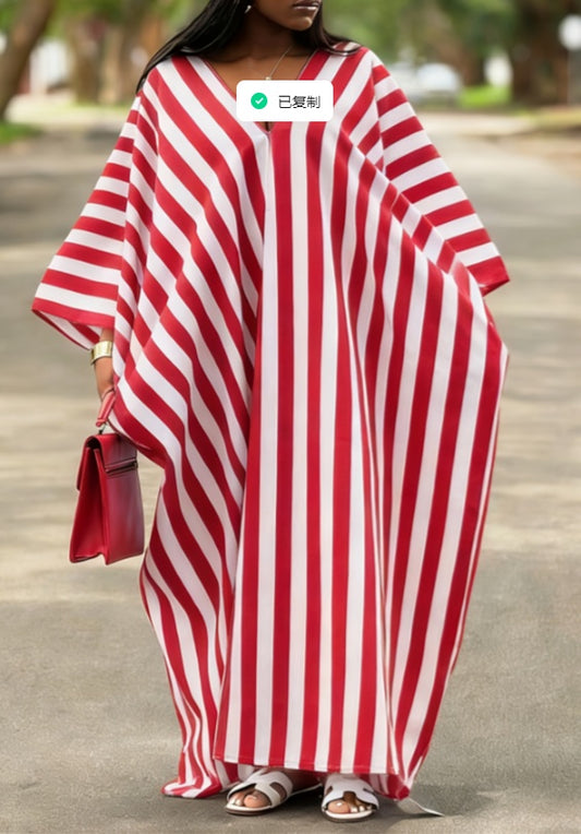 Lazy Holiday Style Plus-size Striped Kaftan Skirt