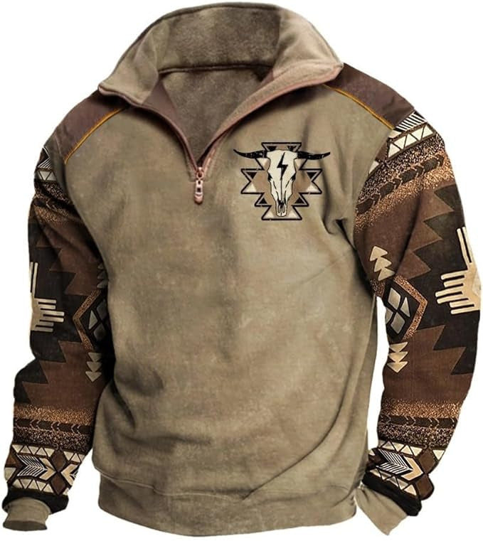 Spring And Autumn Men's Long Sleeves Half Zipper Printed Casual Fashion Jacket Coat