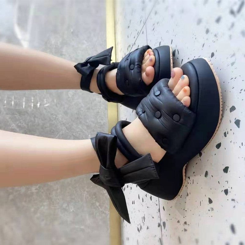 SlippersSummer Studded Cross Peep Toe Half Drag Platform Platform Beach Roman Shoes