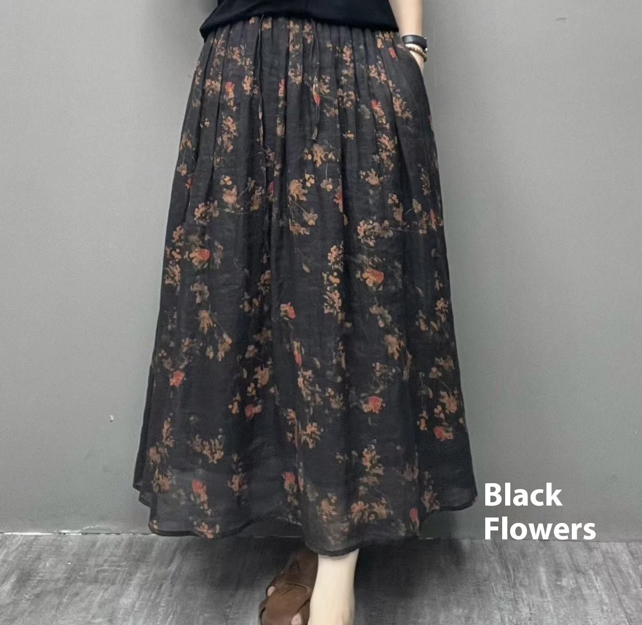 Ramie Printed Skirt Women Big Swing Art
