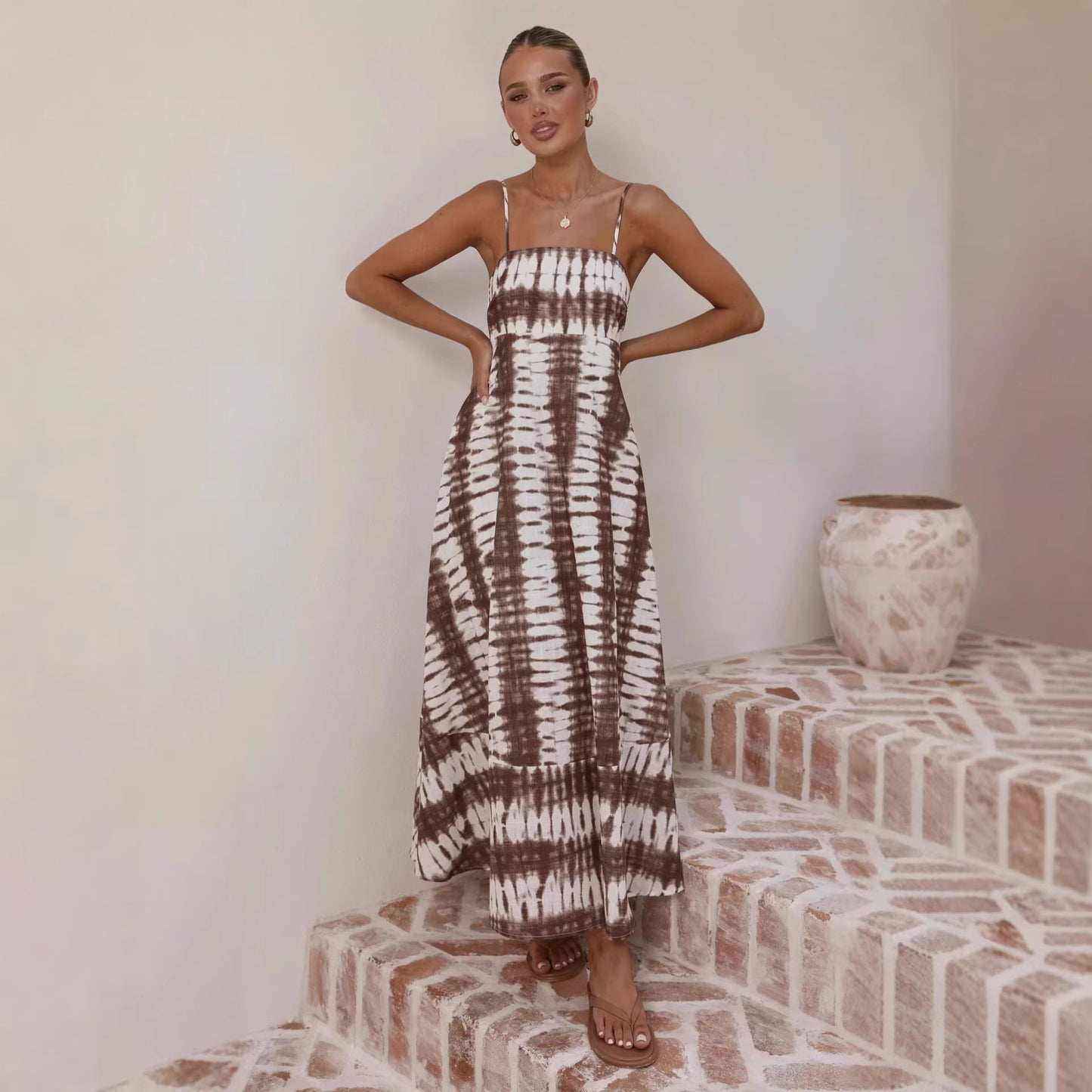 Printed High-waist Slip Dress For Women