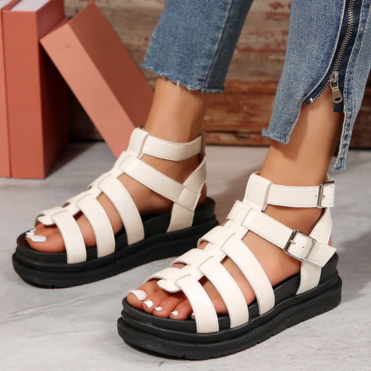 Hollow-out Belt Buckle Platform Pig Cage Sandals Women's Foreign Trade Roman Shoes