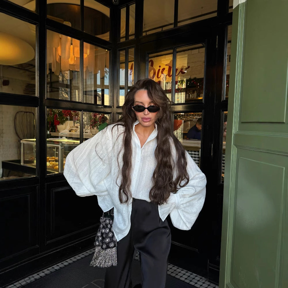 Bell Sleeve Lapel Long Sleeve Shirt
