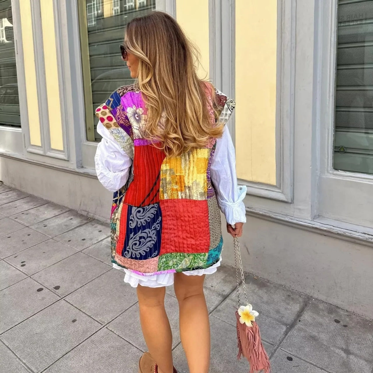Street Fashion Printet Kortærmet Vestfrakke
